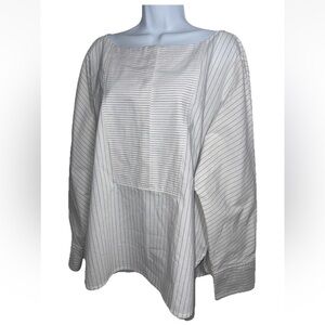 M. M. Lafleur Nicholas Poplin Shirt Top Blue Pinstripe Linen Cotton Lagenlook